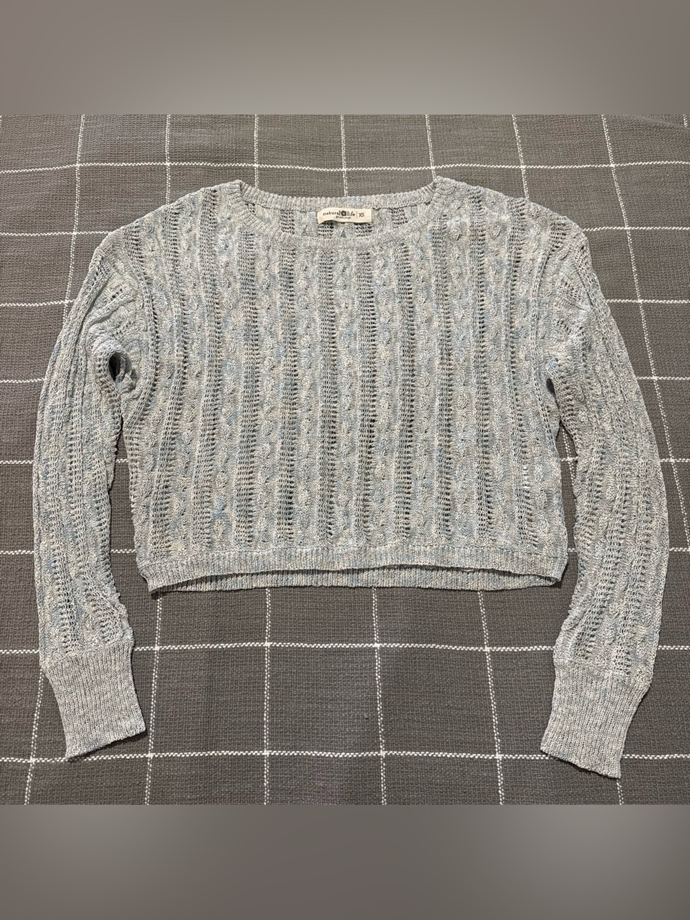 NATURAL LIFE Light Gray Open-Knit Crewneck Sweater